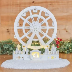 KOOPMAN Villaggio Di Natale In Legno-Villaggio di Natale in legno luminoso e animato (H30 cm) Grande ruota di Natale