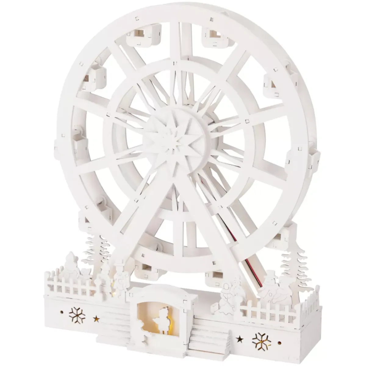 KOOPMAN Villaggio Di Natale In Legno-Villaggio di Natale in legno luminoso e animato (H30 cm) Grande ruota di Natale