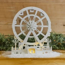 KOOPMAN Villaggio Di Natale In Legno-Villaggio di Natale in legno luminoso e animato (H30 cm) Ruota Incantata di Natale