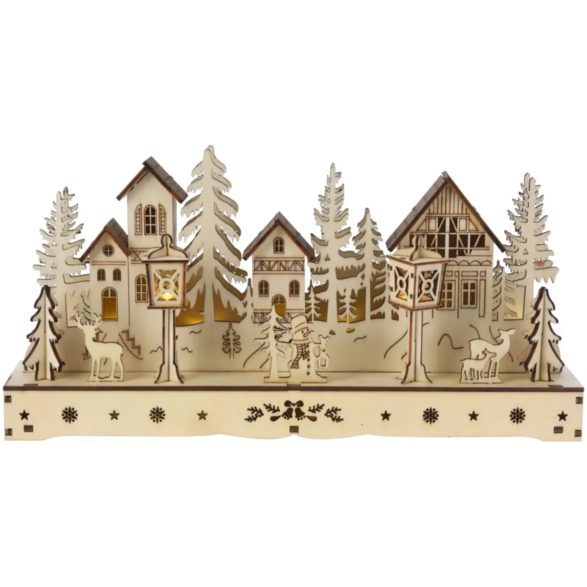 KOOPMAN Villaggio Di Natale In Legno-Villaggio di Natale in legno luminoso a pile (29 x H14 cm) Piazza incantata