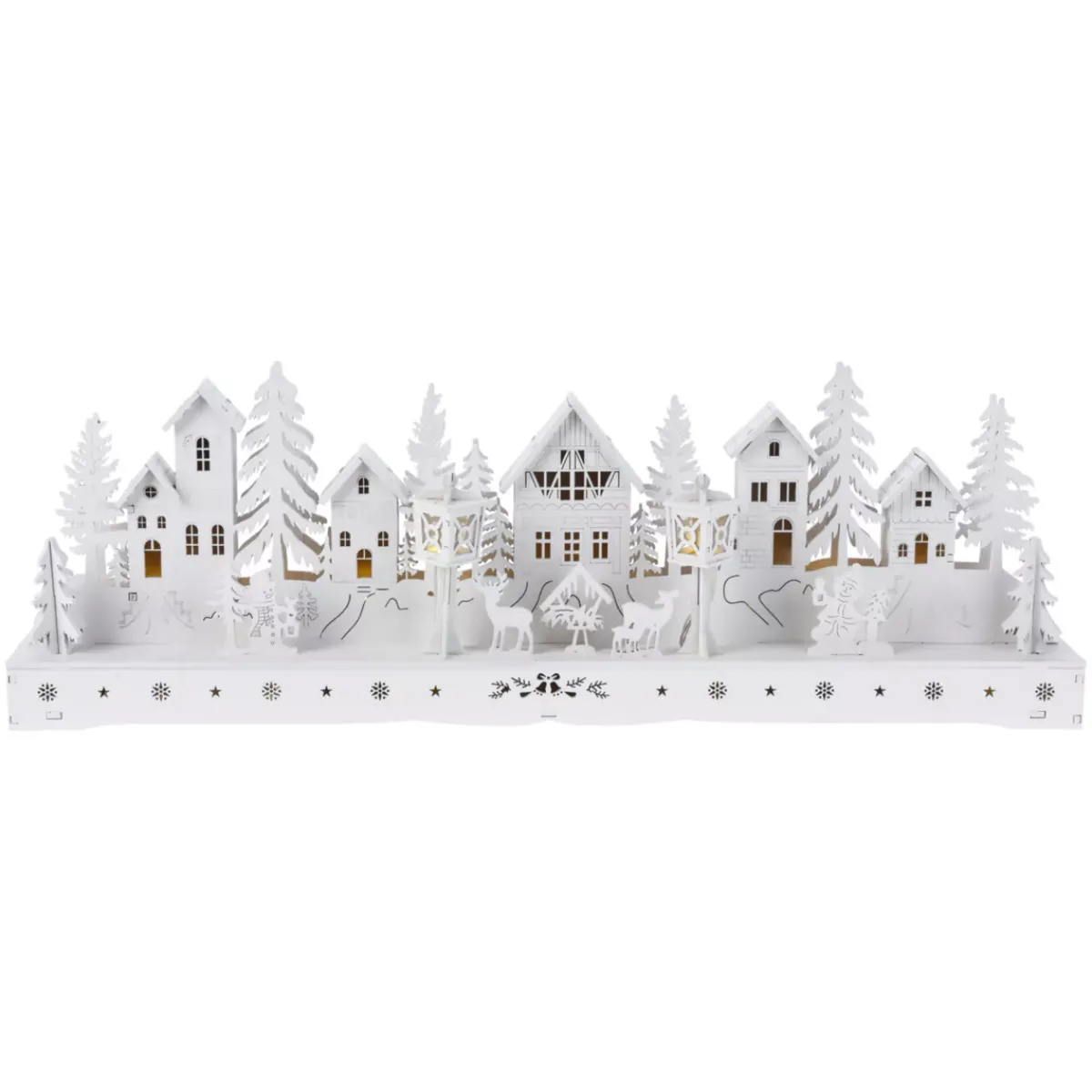 KOOPMAN Villaggio Di Natale In Legno-Villaggio di Natale in legno luminoso a pile (45 x H15 cm) Piazza incantata Bianca