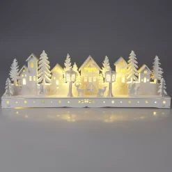 KOOPMAN Villaggio Di Natale In Legno-Villaggio di Natale in legno luminoso a pile (45 x H15 cm) Piazza incantata Bianca