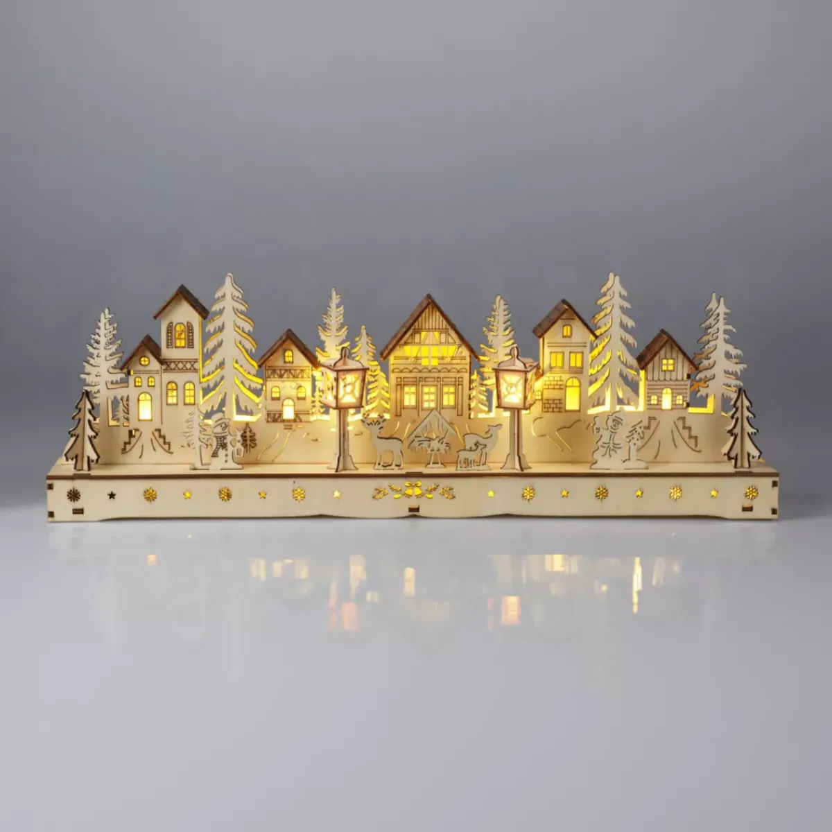 KOOPMAN Villaggio Di Natale In Legno-Villaggio di Natale in legno luminoso a pile (45 x H15 cm) Piazza incantata