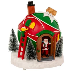 JJA Villaggio Di Natale Luminoso-Villaggio di Natale musicale e animato a pile (H22 cm) Capanna di Babbo Natale