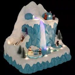 JJA Villaggio Di Natale Luminoso-Villaggio di Natale musicale e animato (H26 cm) Banchisa dei pinguini